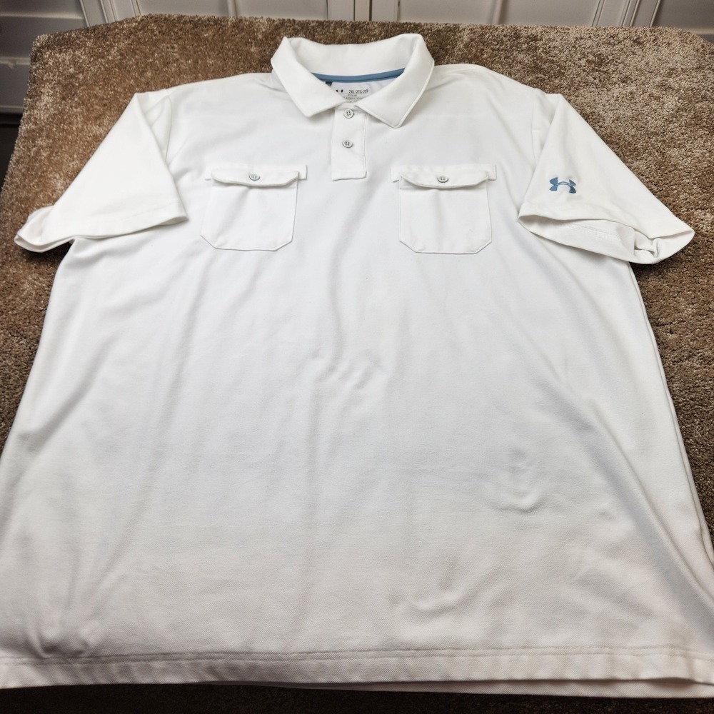 Under Armour HeatGear Mens 2XL White Short Sleeve 2-Pocket Tactical Polo Shirt